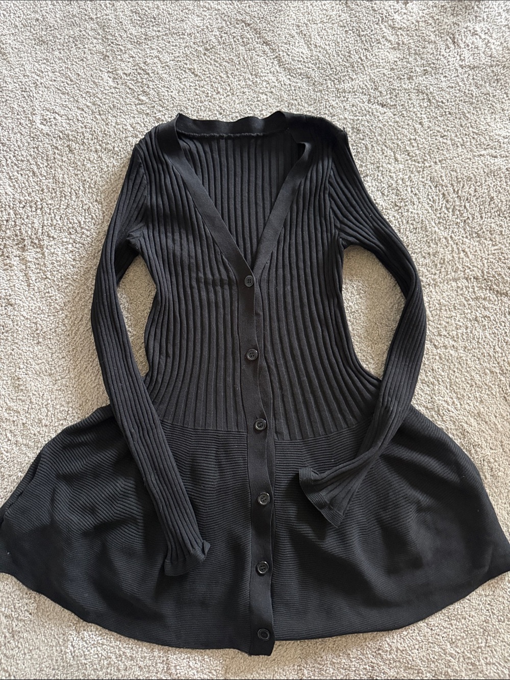 Black Ribbed Button-Front Women’s Sweater Cardigan